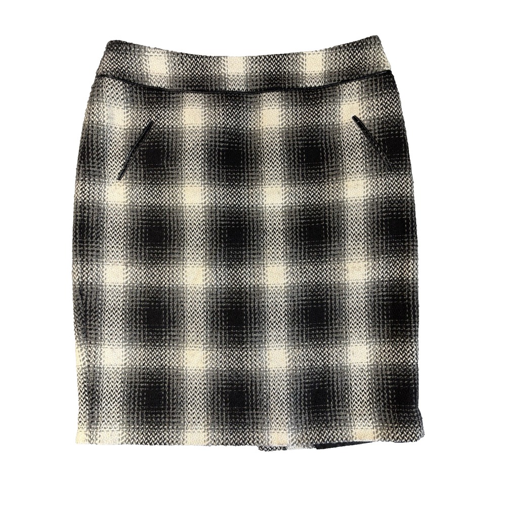 Cynthia Rowley Plaid Tweed Pencil Skirt 10 Black White Preppy Coquette Y2K